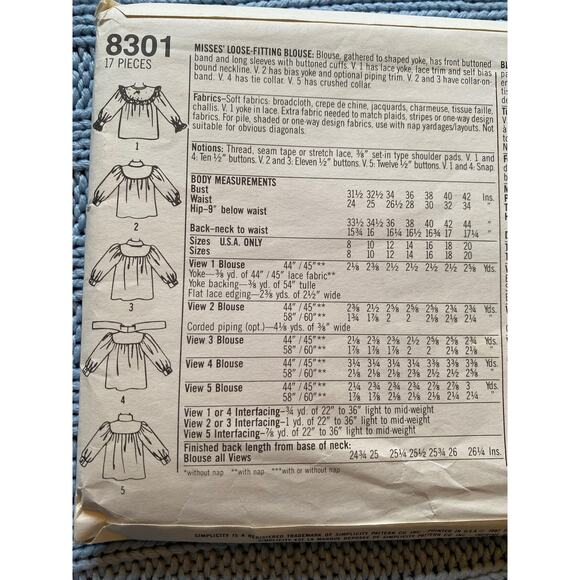 Simplicity 8301 pattern Blouse button down country size 8-14 - Picture 3 of 4